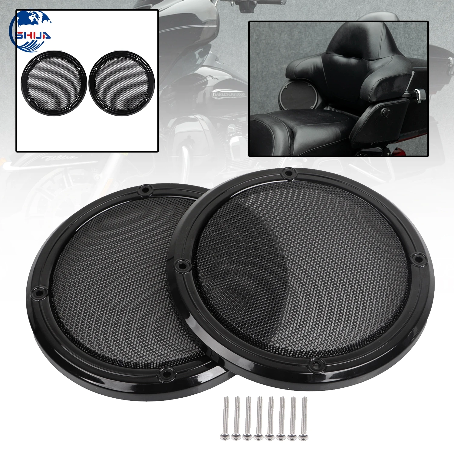 Black Left Right Tour Pack Fairing Mesh Speaker Grills Covers Fits For Harley Touring Road Glide Limited FLTRK Ultra FLTRU