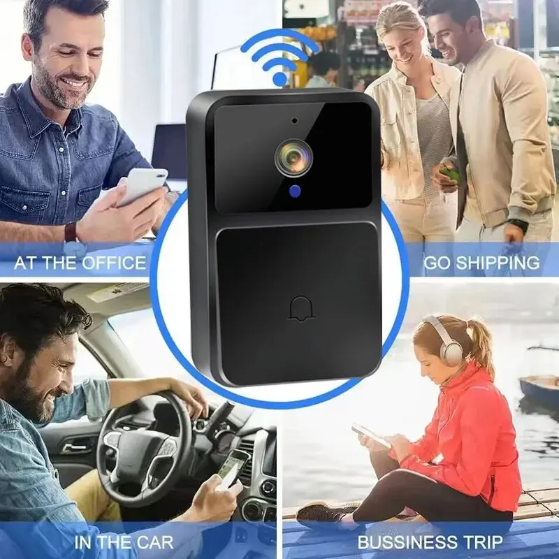 Caméra de sonnette vidéo Wi-Fi, interphone bidirectionnel, changement de voix pour la maison, vision nocturne HD, sans fil, batterie de sécurité intelligente, sonnette de porte