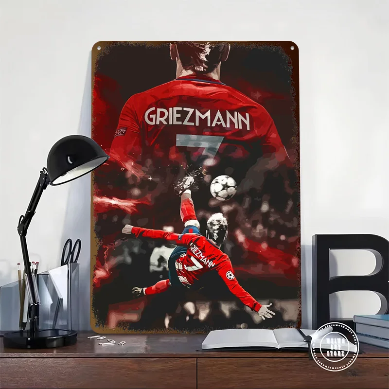 Antoine Griezmann 3D Texture Printed Poster Custom Vintage Metal Tin Plate Sign for Wall Art Home Decor Accessories Wand Deko