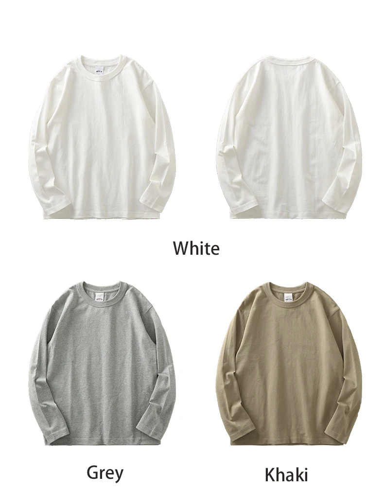 Dukeen 11,2 Oz Schwergewichts-Herbst-Langarm-T-Shirt für Herren, 100% Baumwolle, Einfarbiges Shirt mit Rundhalsausschnitt, Weiße Oberteile, Übergroße Herrenbekleidung – Detail 12