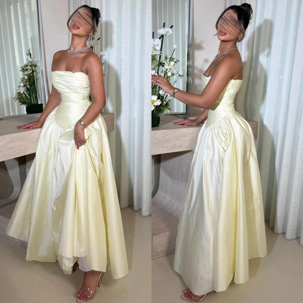 فستان سهرة رشيق مخصص بدون حمالات وفساتين مناسبة خاصة رائعة من الساتان وفساتين حفلات رقيقة بدون أكمام