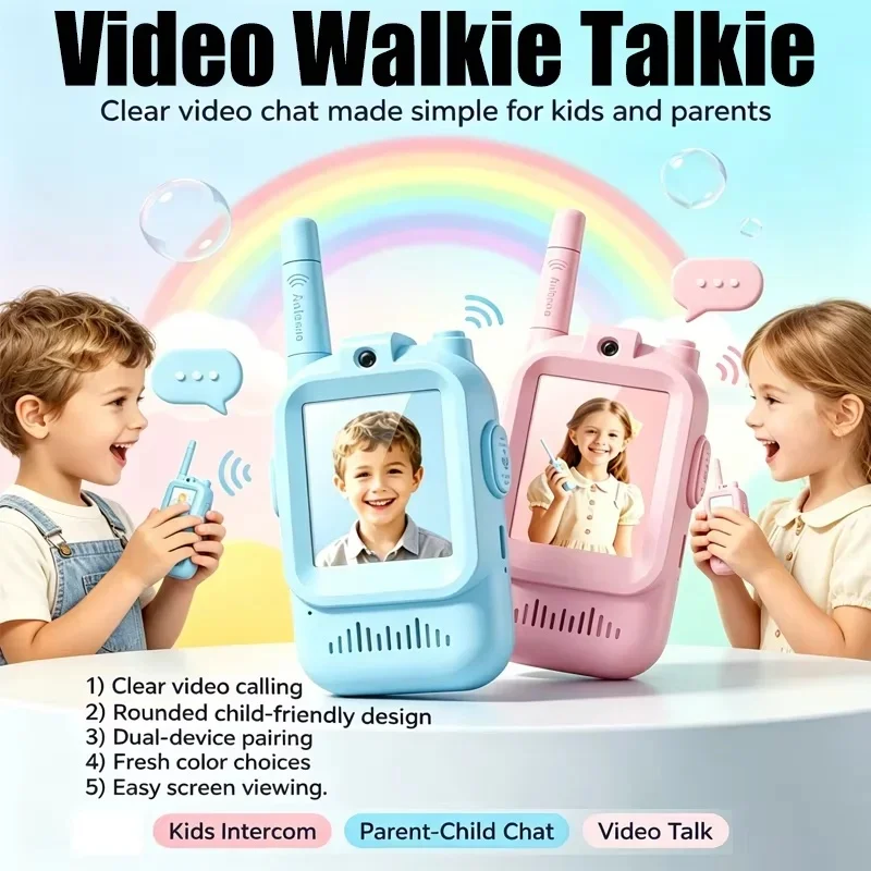 NEW Kids Video Walkie Talkies 2 Pack Rechargeable Intercom with Screens Childs Video Intercom for Outdoor Play Camping Hiking