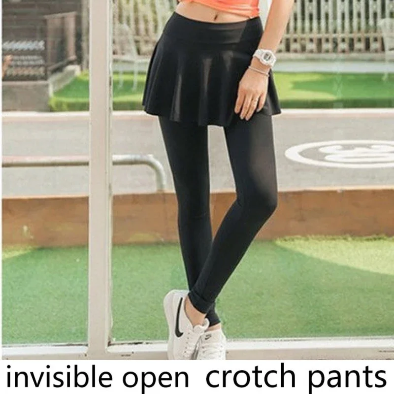 

2021 New Autumn Winter False-Two-Piece Open-Seat Pants Skirt Women's Dance Pants Quick-Drying Invisible Zipper Cropped capris
