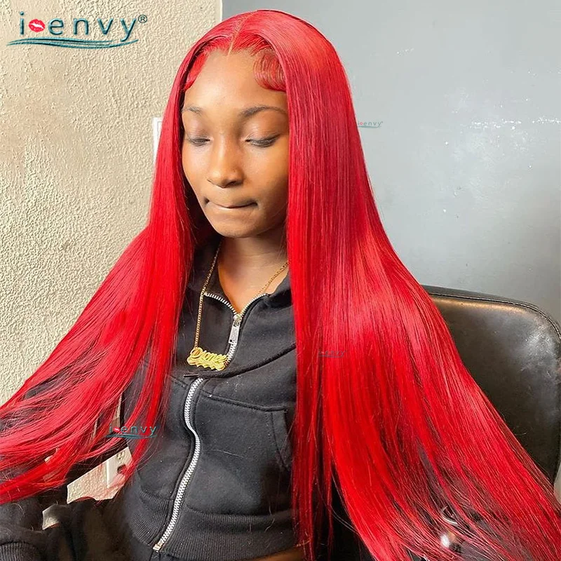 

Red Colored 13x6 Lace Front Human Hair Wigs Straight Burgundy 99J Transparent Lace Frontal Wig Pre Plucked Remy Red Human Hair