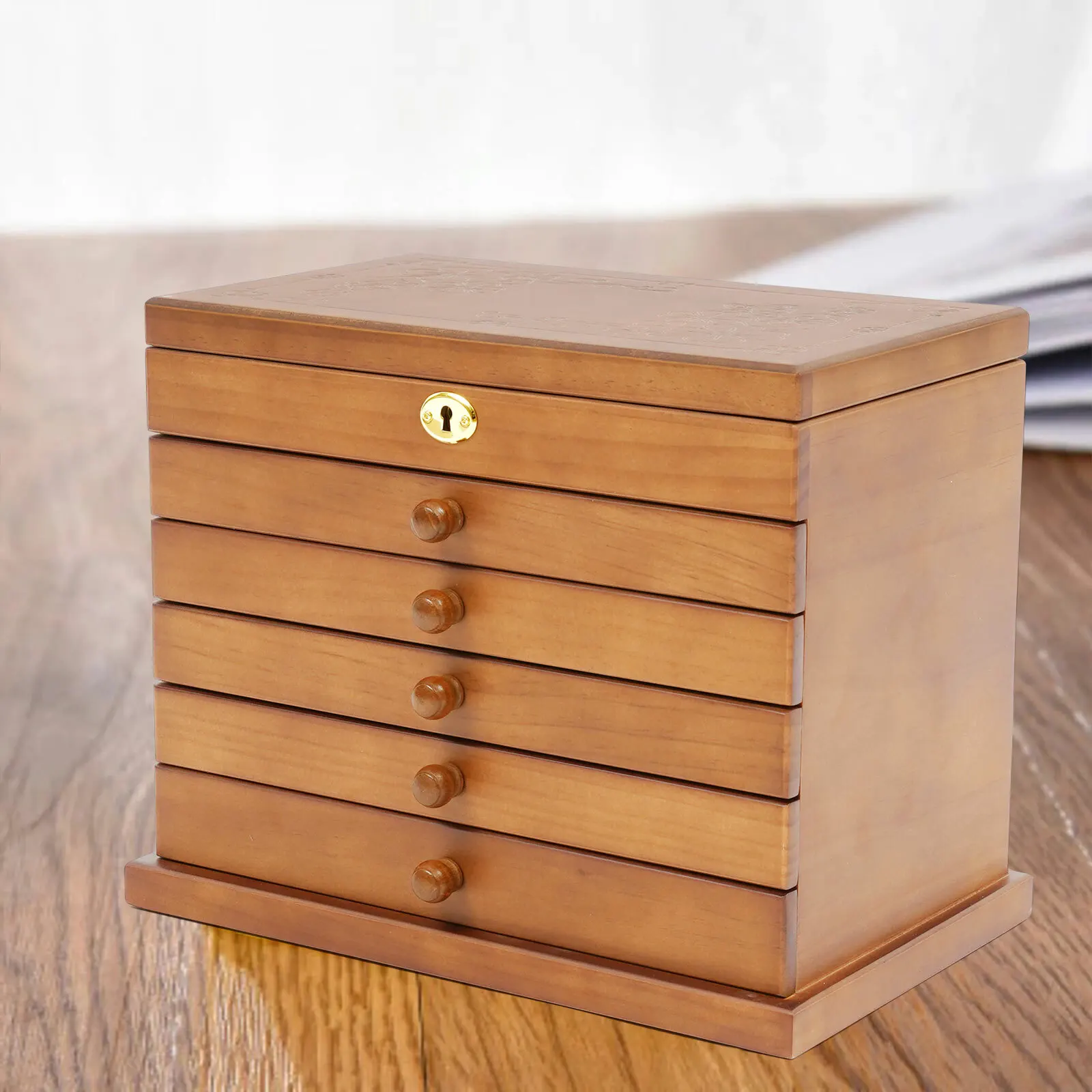 Elegant Wooden Jewelry Box with Mirror and Drawers