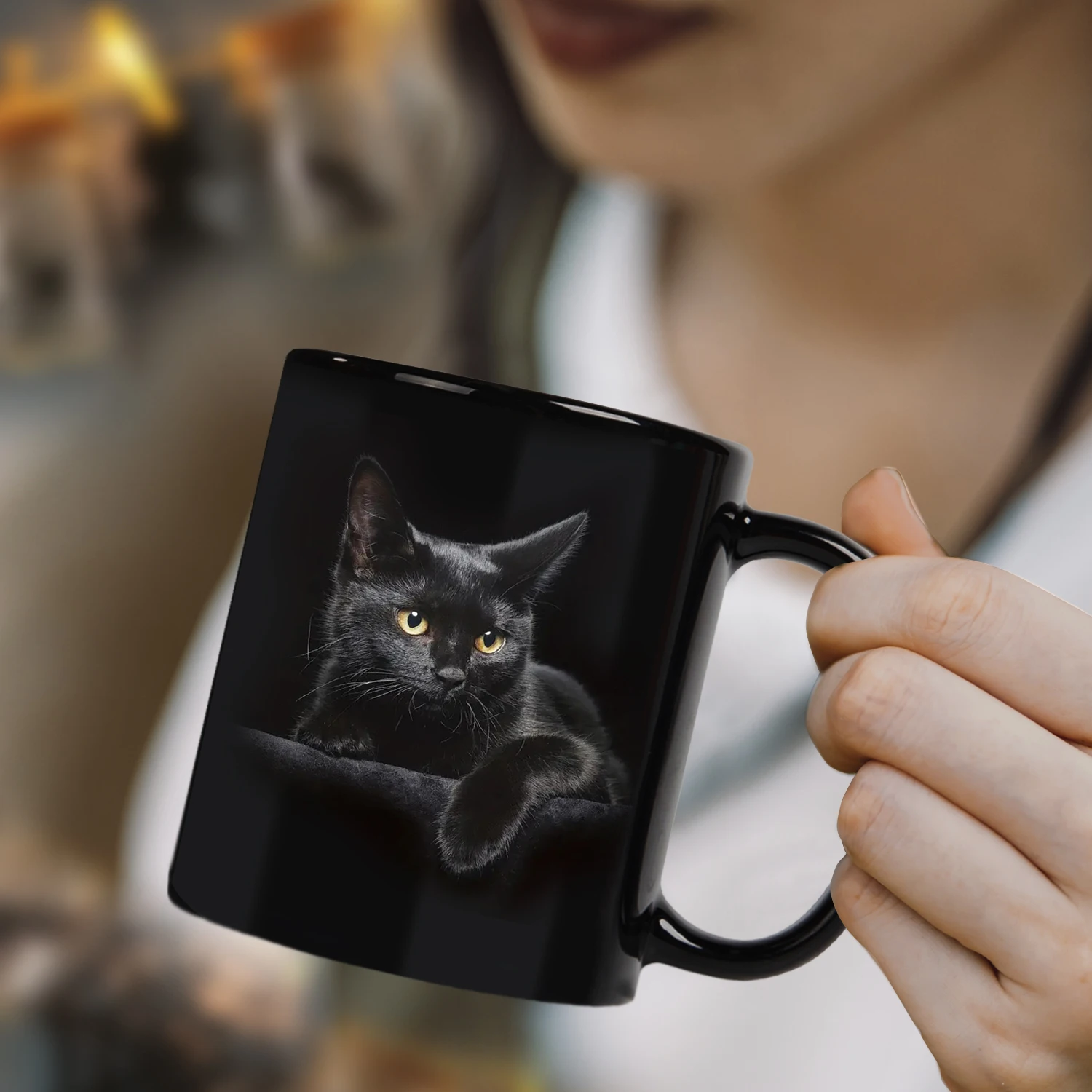 1pc, Black Cat Coffee Mug - Ceramic Funny Coffee Mug - Perfect Cat Lover Gift - Cute Cat Coffee Mugs Present - Great Birthday or