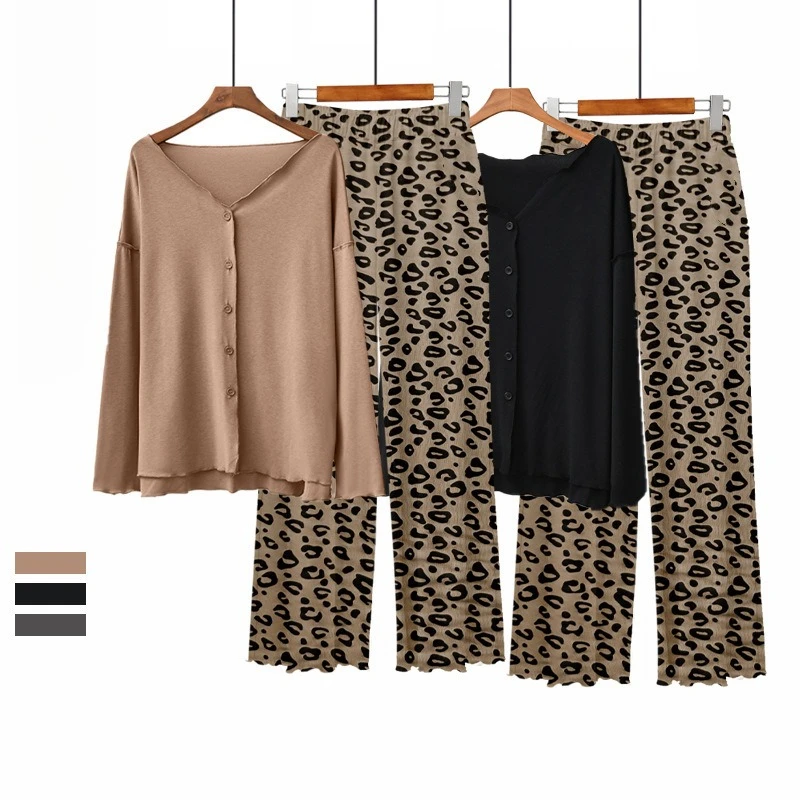 

Spring Autumn Modal Pajamas Sets European Animal Print Lady's Loungewear 2pcs Relaxed Full Length Casual Homewear Long Sleeve