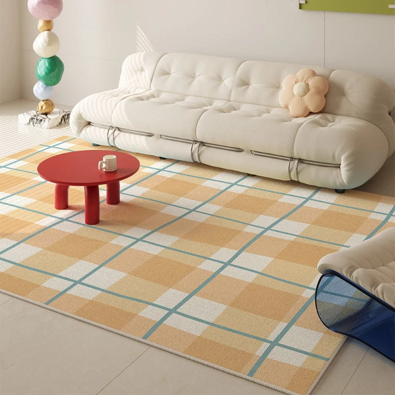 

Плюшевый ковер в стиле кремового декора для спальни, утолщенный, с клетчатым узором, для гостиной, пушистый, мягкий, прикроватный коврик