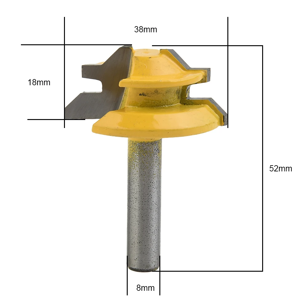 45 Degree 8mm Shank Lock For Miter Router Bit For Trimmer Milling Joint Tenon Cutting Woodworking Tool Carbide Yellow