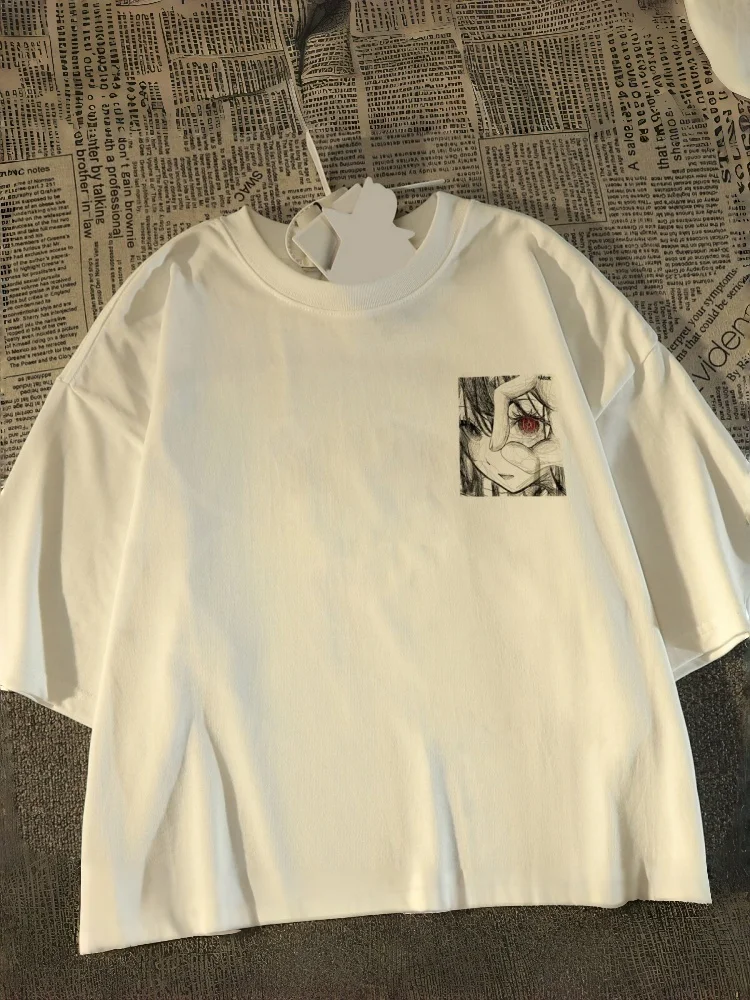 Unisex Cartoon Print T-shirts Men's American High Street Dark Anime Character Cotton Short Sleeve T Shirt Summer Hiphop Top