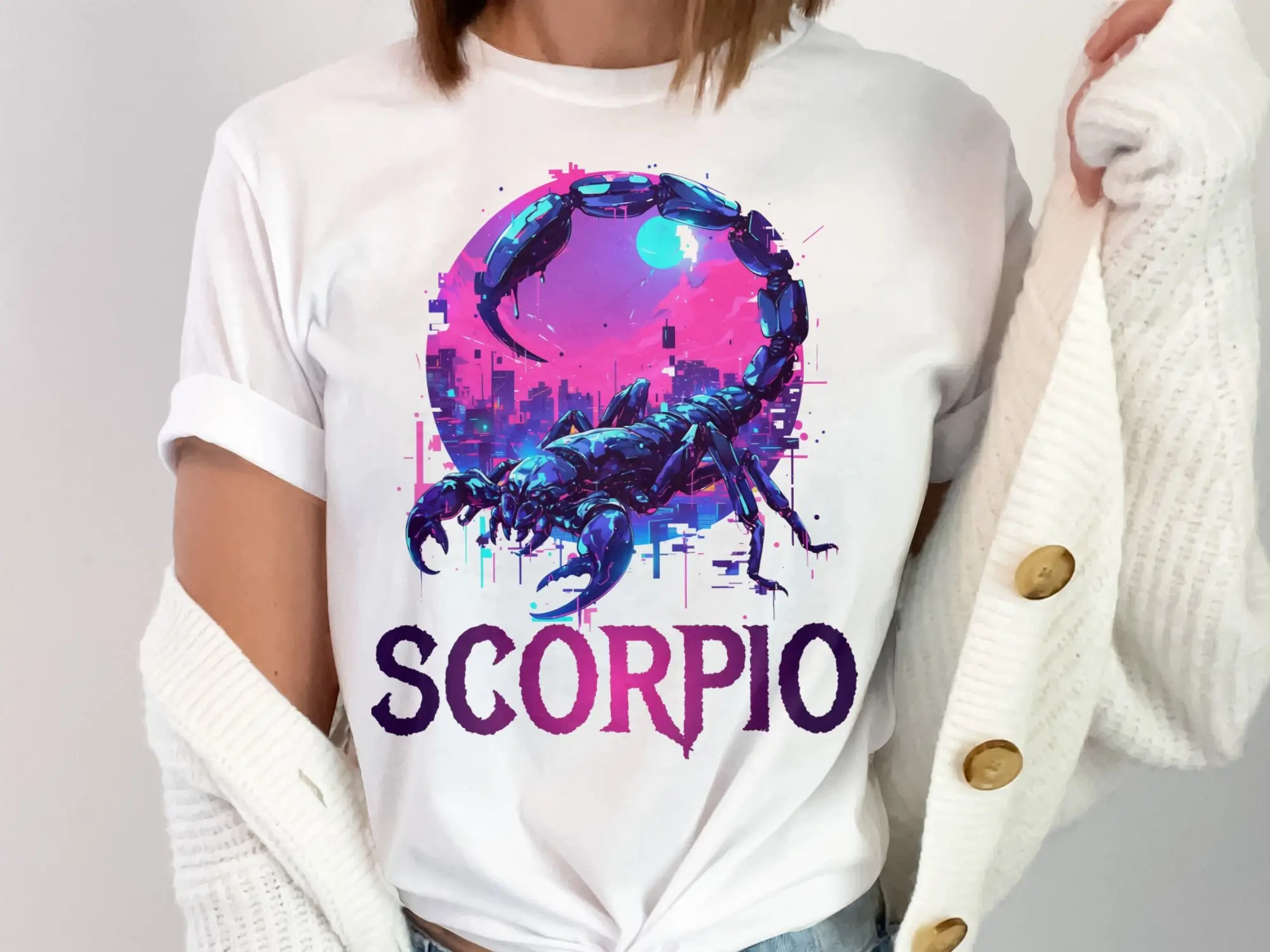 Scorpio T Shirt Vibrant Scorpion Design Zodiac Sign Cosmic Background Art Astrology Horoscope Apparel Trendy