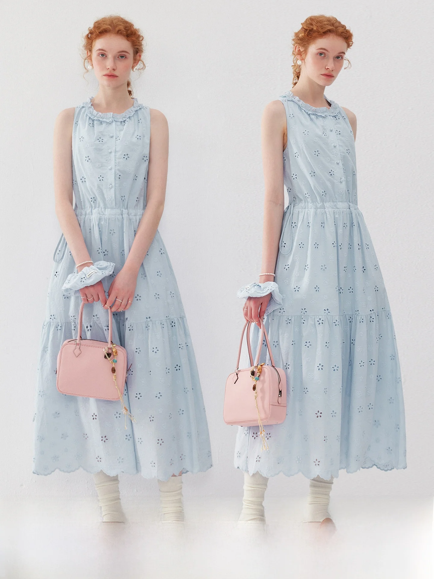 

Синий вышитый ажурный топ-жилет с завязками, женский комплект с повязкой на голову, повседневное летнее платье А-силуэта из хлопка с завышенной талией