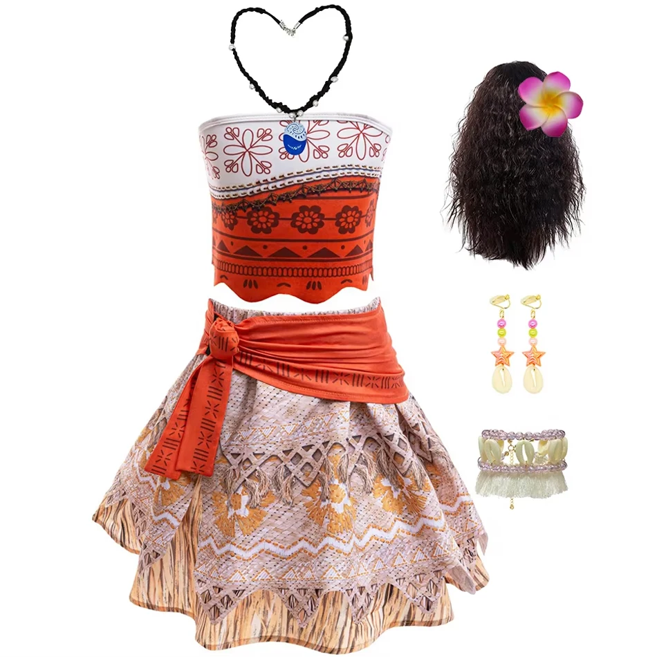 Moana Halloween Princess Dress Girls Vaiana Costume Children Tops Skirt 2 Pcs Sets Kids Party Dresses Fantasy Festival Frocks