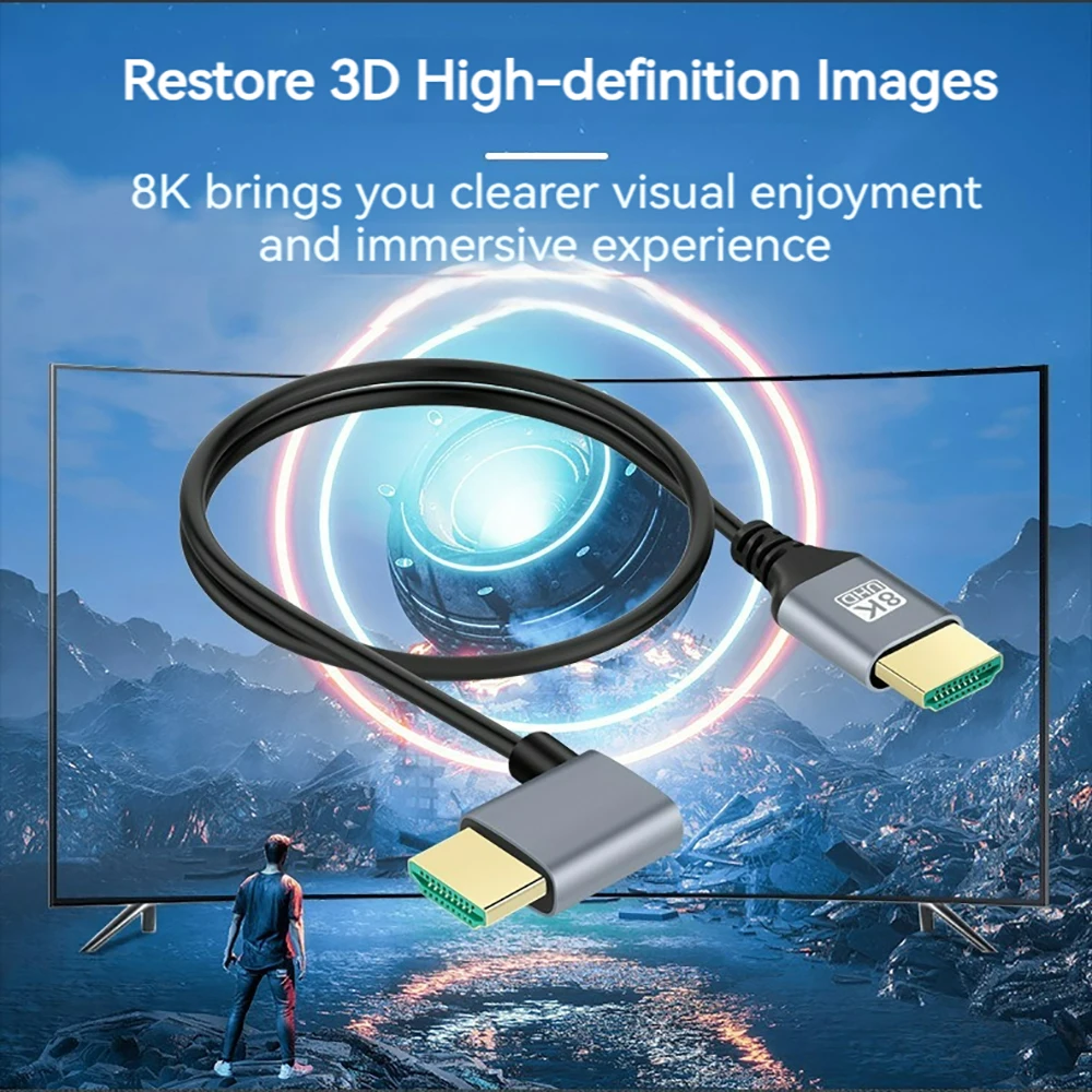 Kabel 8K UHD w górę/w dół/lewy/prawy kąt 90 stopni ultracienki przewód wyświetlacza do monitora laptopa HDTV obsługa EARC ARC HDCP 3D HDR