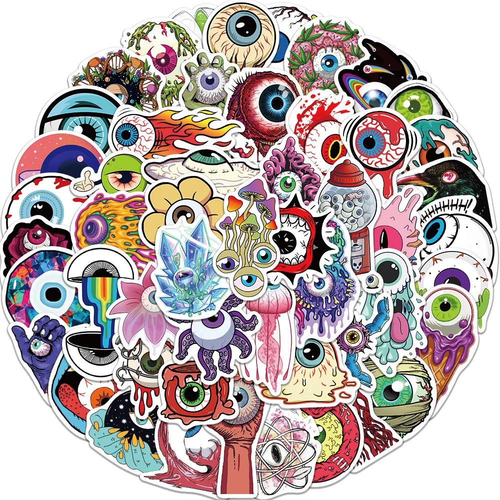 52pcs Horror Cartoon Eyeball Stickers For Phone Scrapbook Stationery Car Craft Supplies Terror Sticker Scrapbooking Material