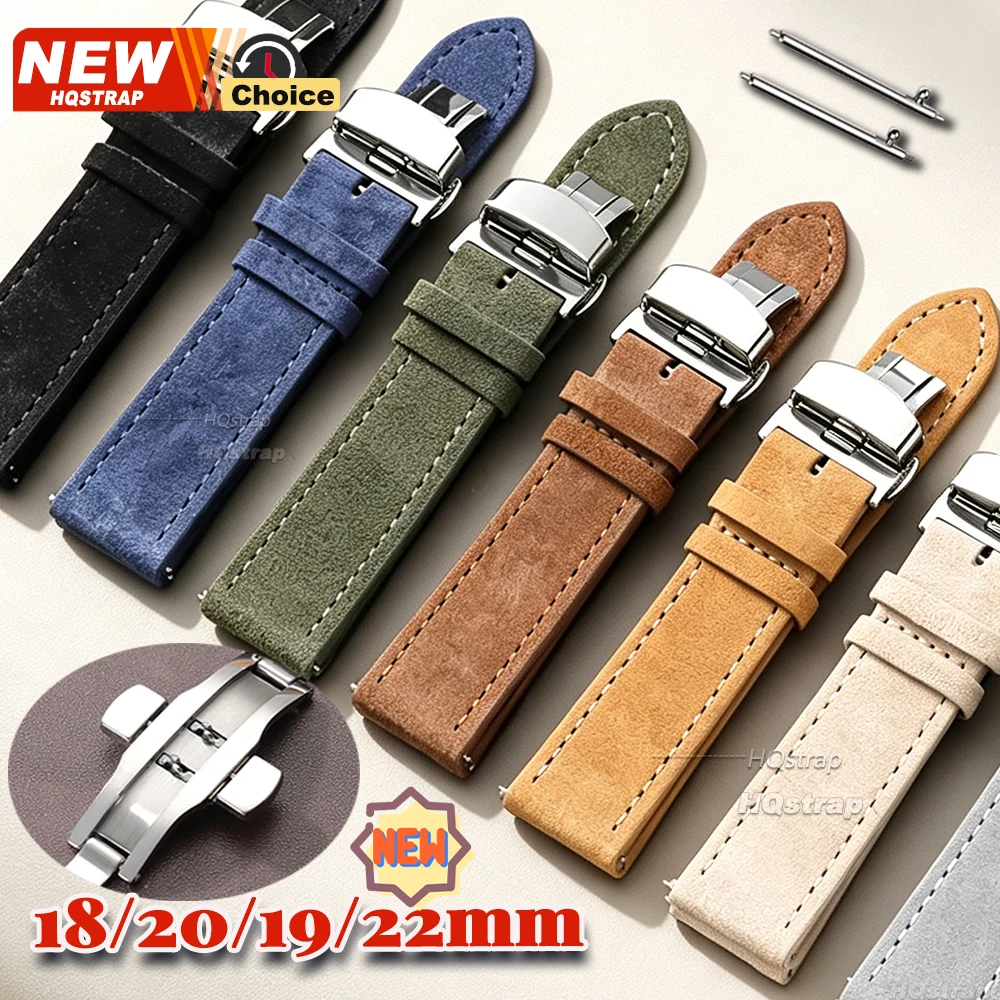 Wildlederarmband mit Schmetterlingsverschluss, 18 mm, 19 mm, 20 mm, 22 mm, für Omega-Uhrenarmband für Samsung Galaxy 40/44 mm, Smartwatch, Leder-Vintage-Armband