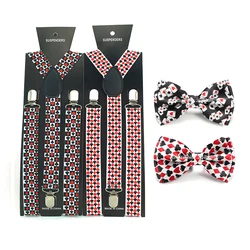 Moda Poker diseño novedoso mezcla tirantes casuales para soporte de pantalones mariposa nuevas mujeres hombres Y-back Suspender pajarita conjunto regalo