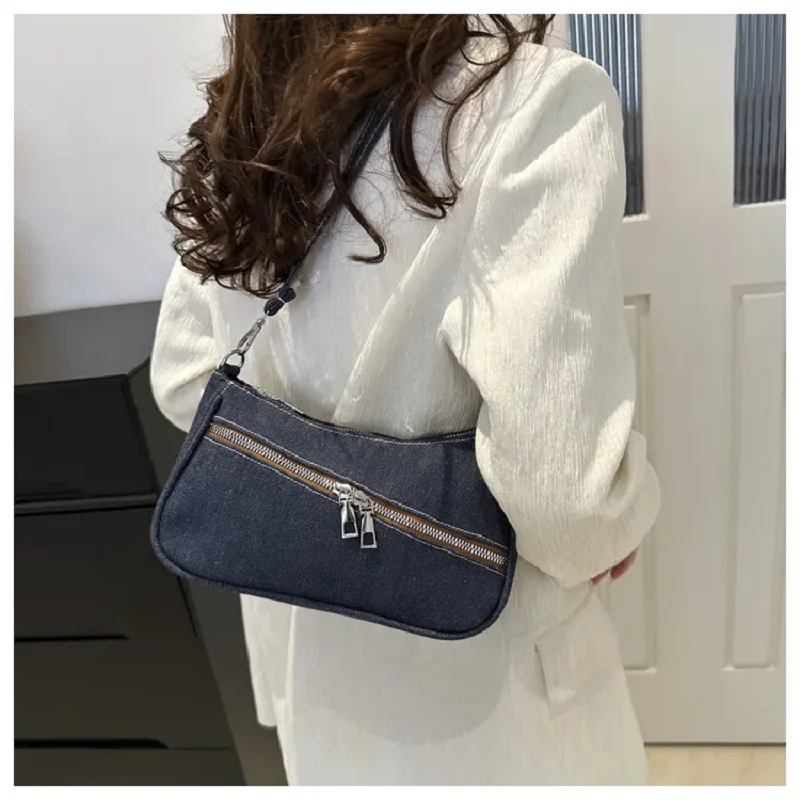 Denim Underarm Bag Solid Color Women\'s Shoulder Bag 2024 Trendy Ladies Handbag Large Capacity Female Armpit Bags сумка женская
