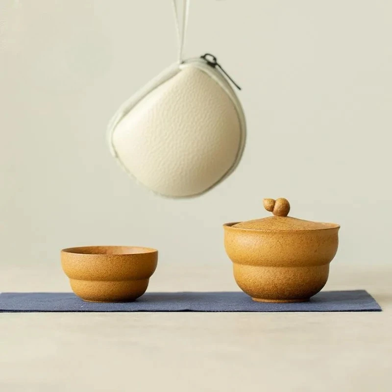 

Creative Gourd Portable Tea Set Coarse Pottery Tea Pot Travel Ceramic Gongfu Set Outdoor Tea Cup Puer Maker Teacup Tool