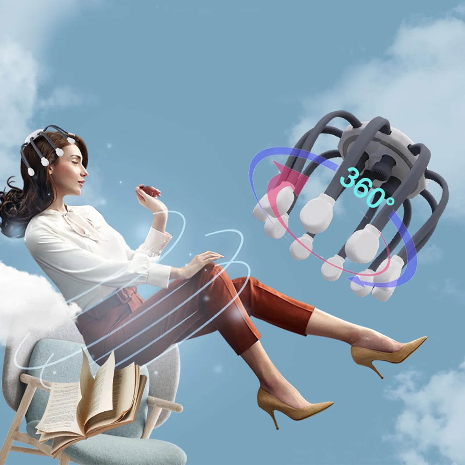 Electric Vibrating Head Massager White Multiple Modes Electric Head Massager Adjustable Levels Smart Timing for Relieve Stress