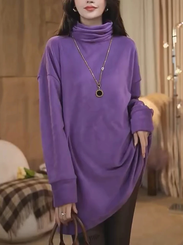 

Европейский трикотаж больших размеров, весна 2025, длинный свитер с круглым вырезом, свободный крой, модная повседневная одежда для женщин