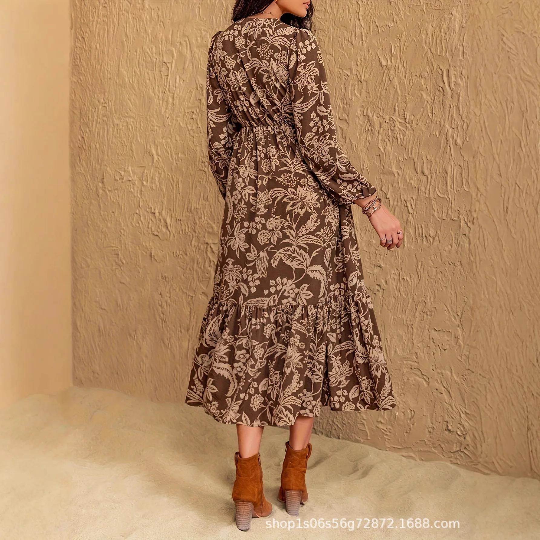 Women Floral Print Boho V Neck Lace Dress Jumpsuit Playsuit for Spring Summer