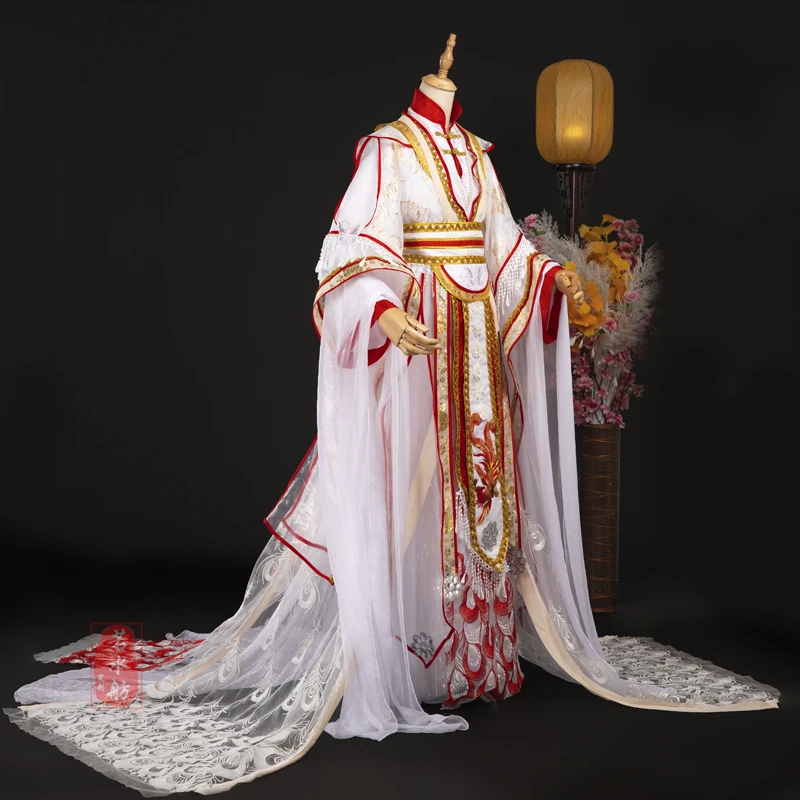 Ancient Costume Cosplay Phoenix White Red Gold Crown Prince Yue Shen Hua Guan Wu Shen Tian Guan Cos Xie Lian Han Fu Halloween