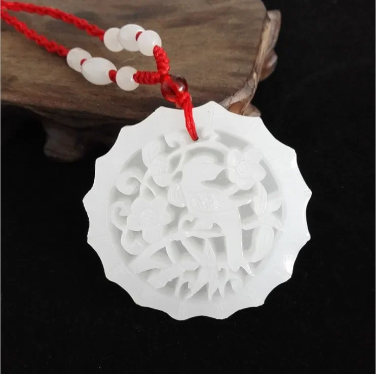 

Fashion white Jade Magpie Pendant Necklace Jewellery Chinese Hand-Carved Relax Healing Women Man Luck Gift Free Rope