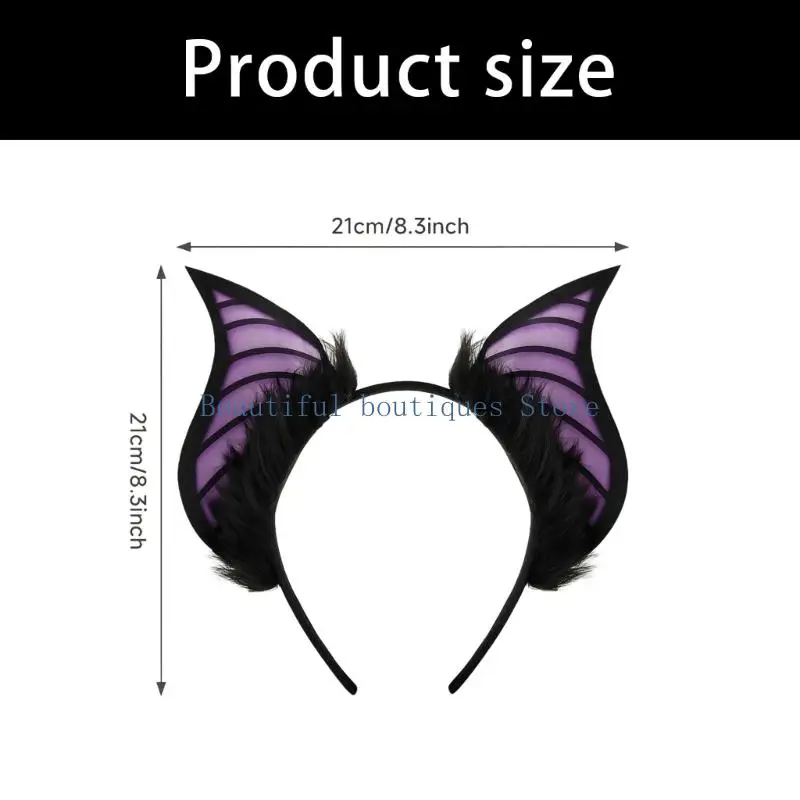 U4LF Furry Plush Bat Ear Headband For Adult Kids Cosplay Party Gathering Costume Accessories Hairhoop for Various Occasion - view 6