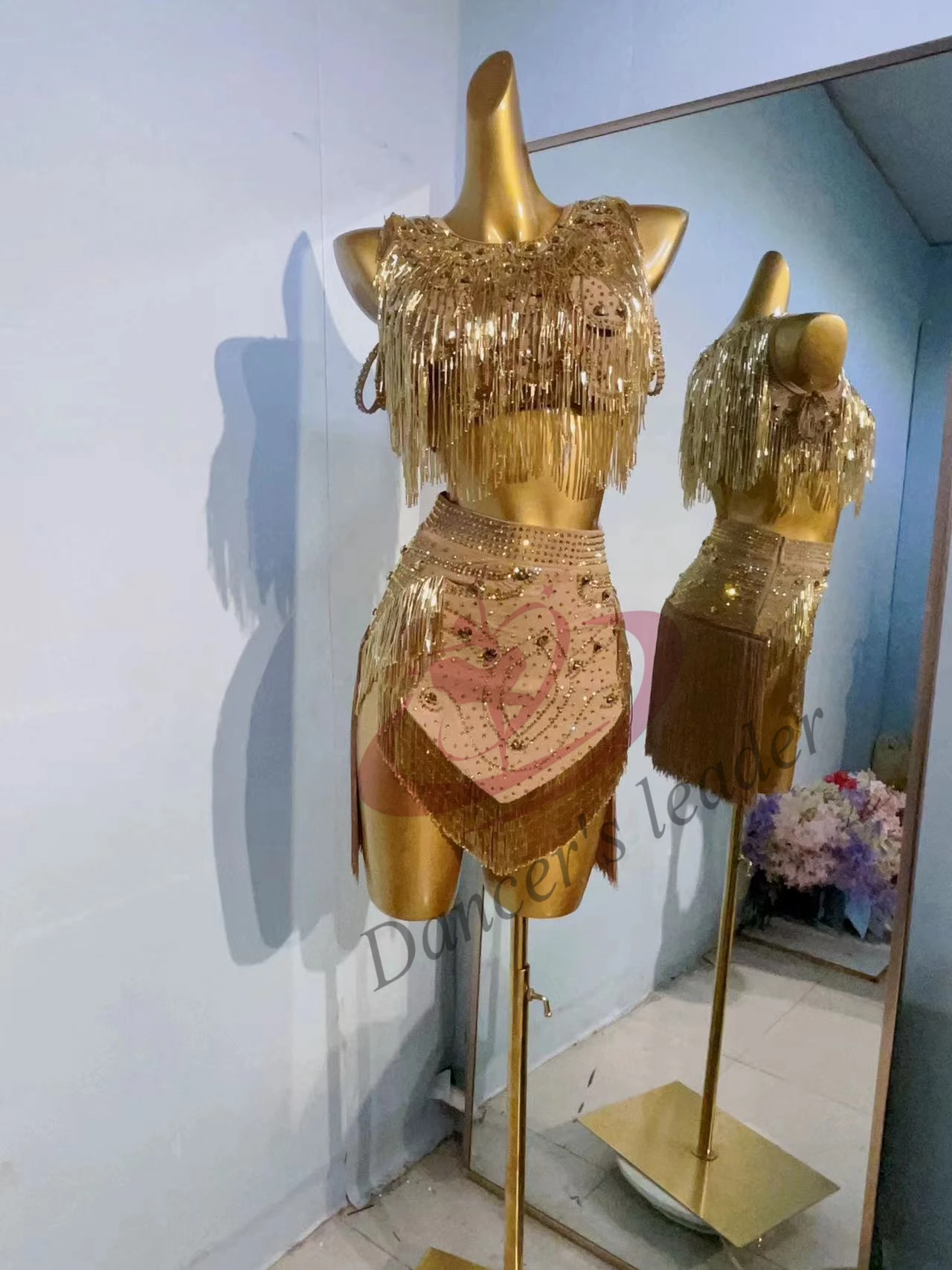 Latin Dance Dance Dress High-end Customized Full Flow Gold Style Cha Tango Female Adult Stage Professional Clothing