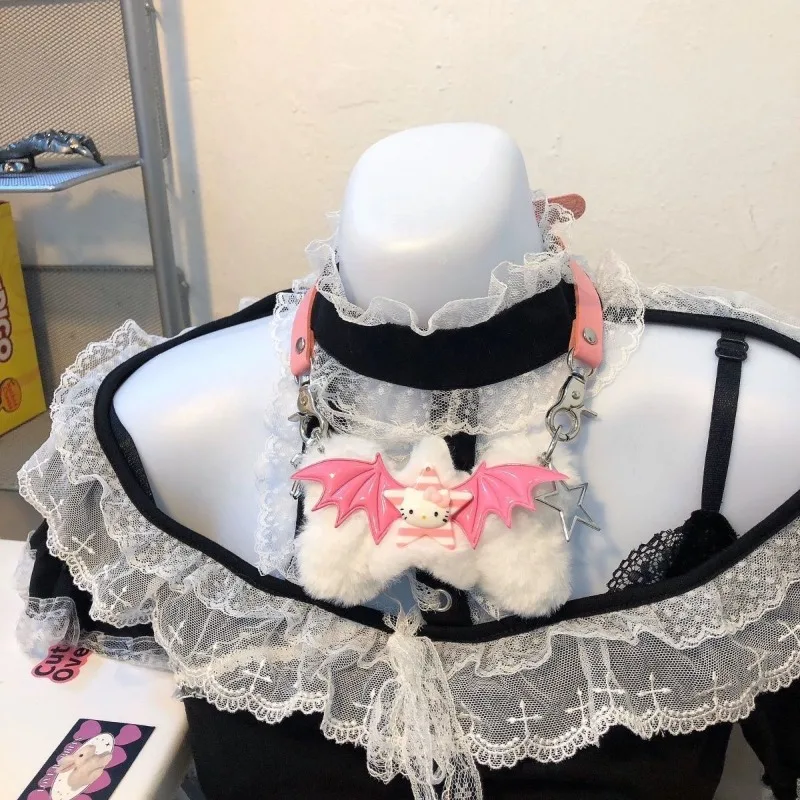 

Role-playing Collar Cartoon Pattern Homemade Sweet Cool HelloKitty Necklace Soft Cute Girl Pink Wings Y2K Spicy Girl Accessories