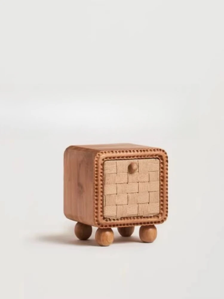 Medieval solid wood retro bedside table rattan cute decorative locker French cabinet