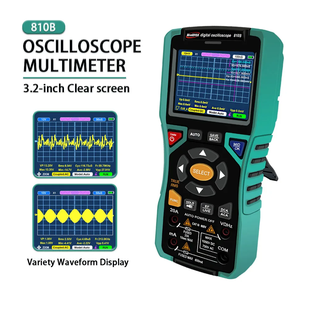 WinAPEX Portable Oscilloscope 10MHz 50MSa/s AC DC Voltmeter Ammeter 9999 Counts Smart Multimeter 400V Anti-burn Oscilloscope