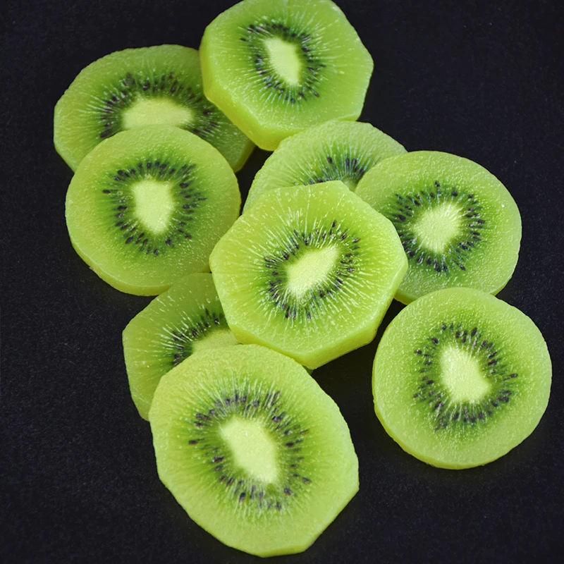 5pcs New Design PVC Realistic Display Small Round Faux kiwifruit  Flesh Slices Decor Fruits Fake Dessert Food Model Simulation