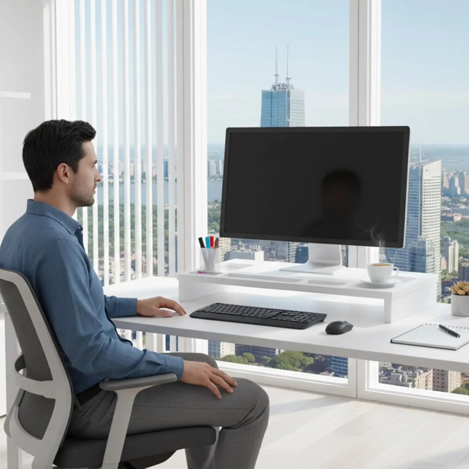 حامل شاشة كمبيوتر من الخيزران للمكتب، منظم سطح المكتب متعدد الأغراض مع مساحة تخزين تحت الرف وحامل الكمبيوتر المحمول #5