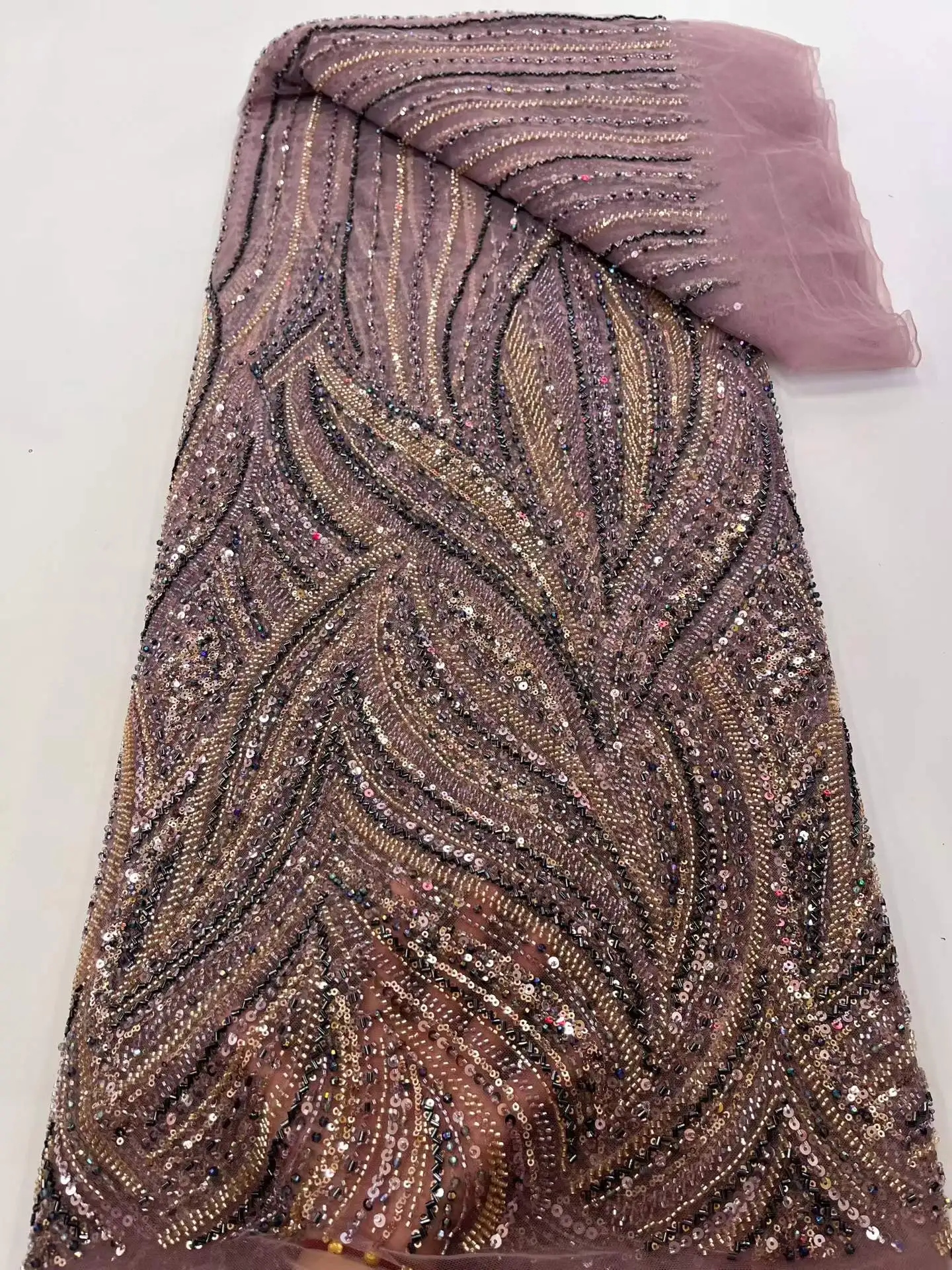 

Elegant African Tulle Beaded Lace Fabric with and Sewing Sequins French Net Mesh Laces Fabrics For Party Wedding Dress