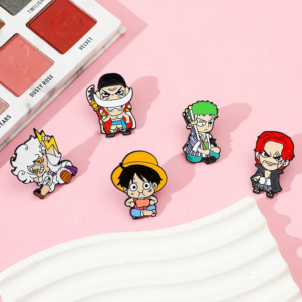 5 Pcs Personality Brooch Cute Whitebeard Luffy Zoro Shanks Enamel Pin Metal Badge Jewelry Backpack Clothing Accessories Gift view 4