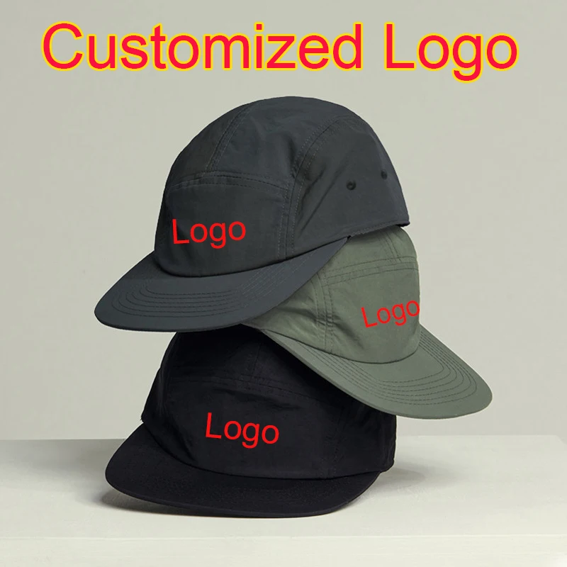Customized Logo Print American Flat Edge Quick-drying 5-panel Camp Cap Outdoor Camping Sports Skateboard Flat Brim Baseball Cap