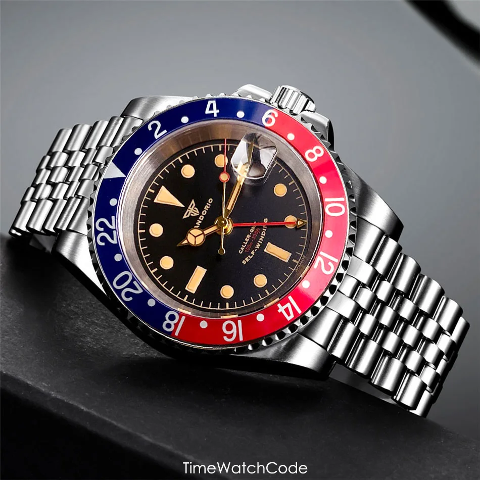 Tandorio Retro NH34A Automatic Watch for Men Diving GMT Movement Vintage Luminous Sapphire 20BAR Waterproof 316L Bracelet 40mm