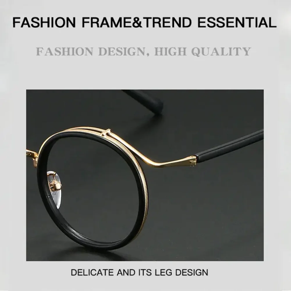 High Quality Retro Round Glasses Fashion Exquisite Anti-blue Light Flat Glasses UV protection Durable Eyeglasses Blackgold Color