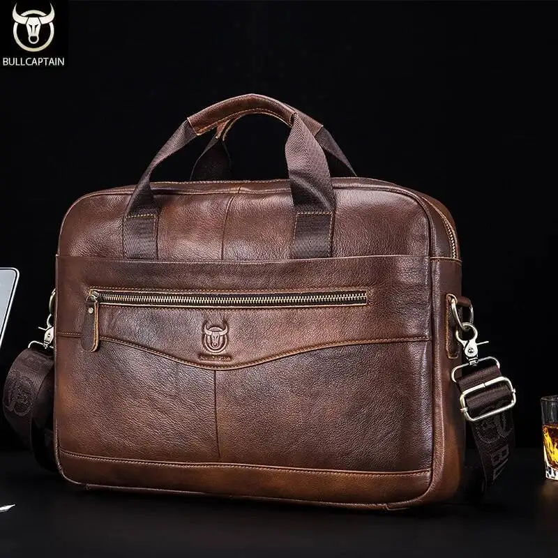 Shoulder Messenger Bags Genuine Leather 14-Inch Laptop Bag's Men's Briefcase Office Business Handbag