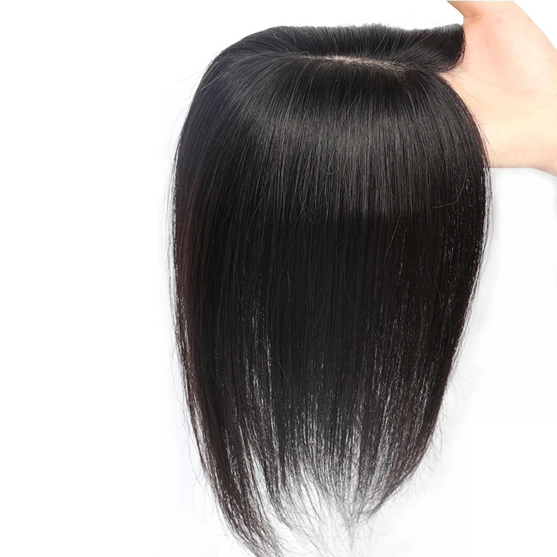 Straight Hair Topper Toupees Addbeauty Silk Base Human Hair Piece for Women 100% Remy Human Hair Clip in Hair Extensions Natural