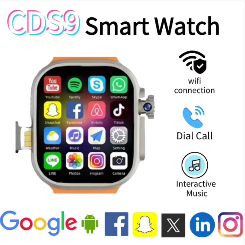 CDS9 4G Android Smartwatch, Global Version with Rotating Camera&SIM Card Slot, AMOLED Display GPS WiFi Smart Watch for Men Women