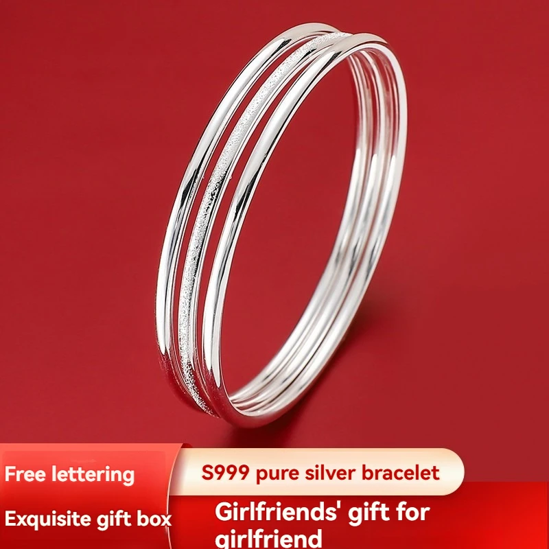 Bracciale da donna con tre anelli in argento sterling S999, design cielo stellato, gioielli alla moda, regalo di compleanno di San Valentino