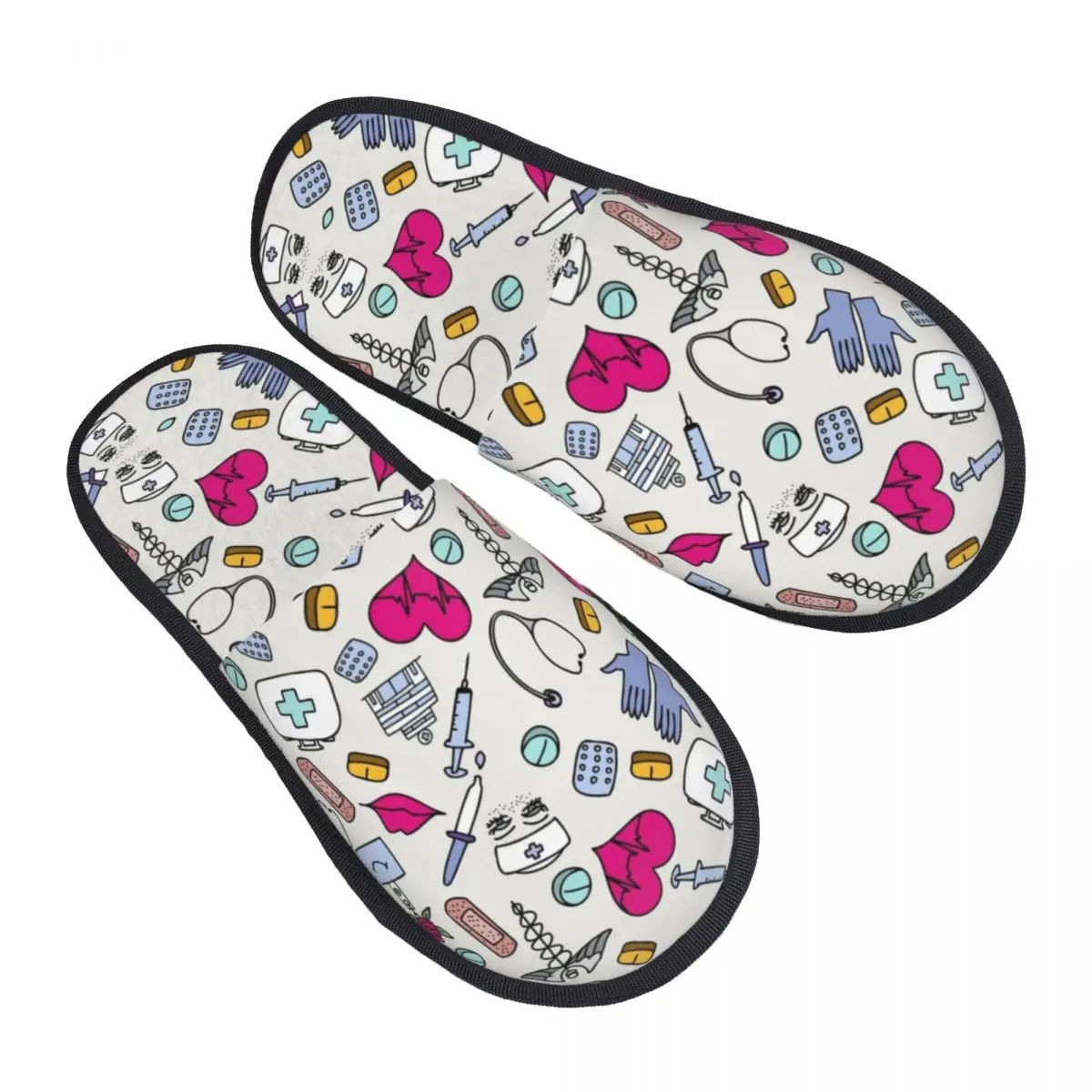 Custom Nursing Pattern Nurse Comfort Scuff Memory Foam Slippers Women Health Care Spa House Shoes