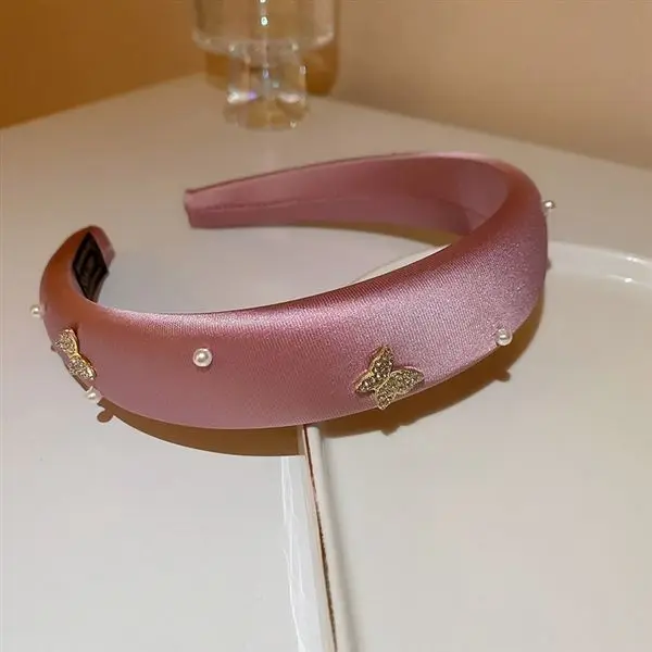 New Vintage Pink Bow Hair Hoop Headband for Women Girls Elegant Solid Color Sponge Thick Hair Band Headwear Hair Accessories