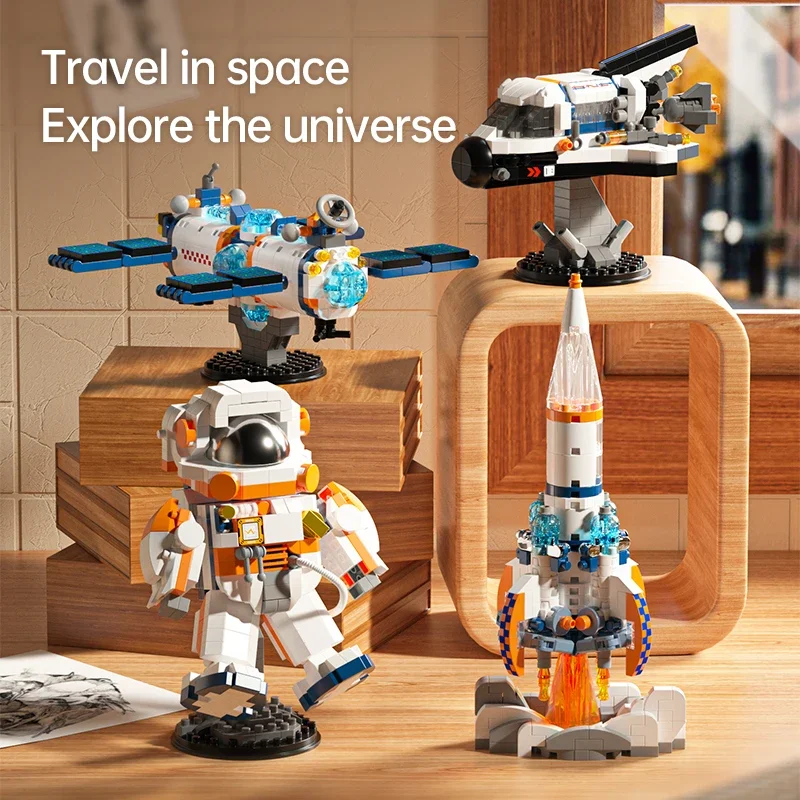 Classic Space Series Astronaut Rocket Launch Space Station Spacecrafts City Micro Building Blocks Model Birthday Christmas Gifts
