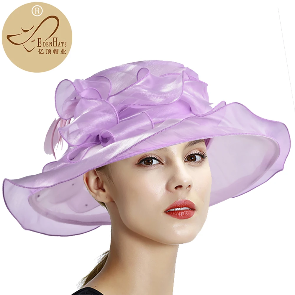 Special Shiny Organza and Feather Ladies Church Hat Dress Hat Summer Hat for Lady S10-3083