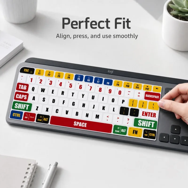 Multicolor Color Coded Keycap Stickers Transfer Decals for Logitech MX Keys S Craft Keyboard Replacement Keyboard Labels