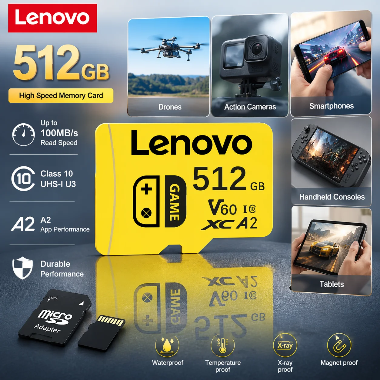 Lenovo Micro TF SD Card Memory Card 128GB 512GB Super Speed TF Card for PC 64GB Fast Transfer Mac 256GB Speed Switch For Camera
